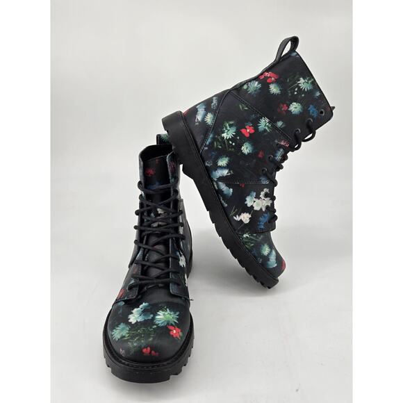 Whimsygoth Combat Volcom Go Figure Floral Lace Up Faux Leather Boots Shoes Sz 7 - Picture 2 of 14